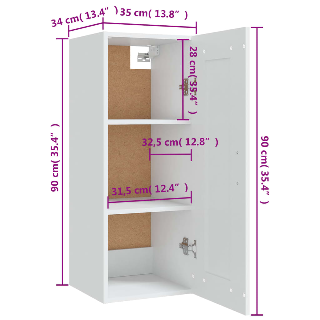 Mobile Pensile Bianco 35x34x90 cm in Legno Multistrato cod mxl 50486