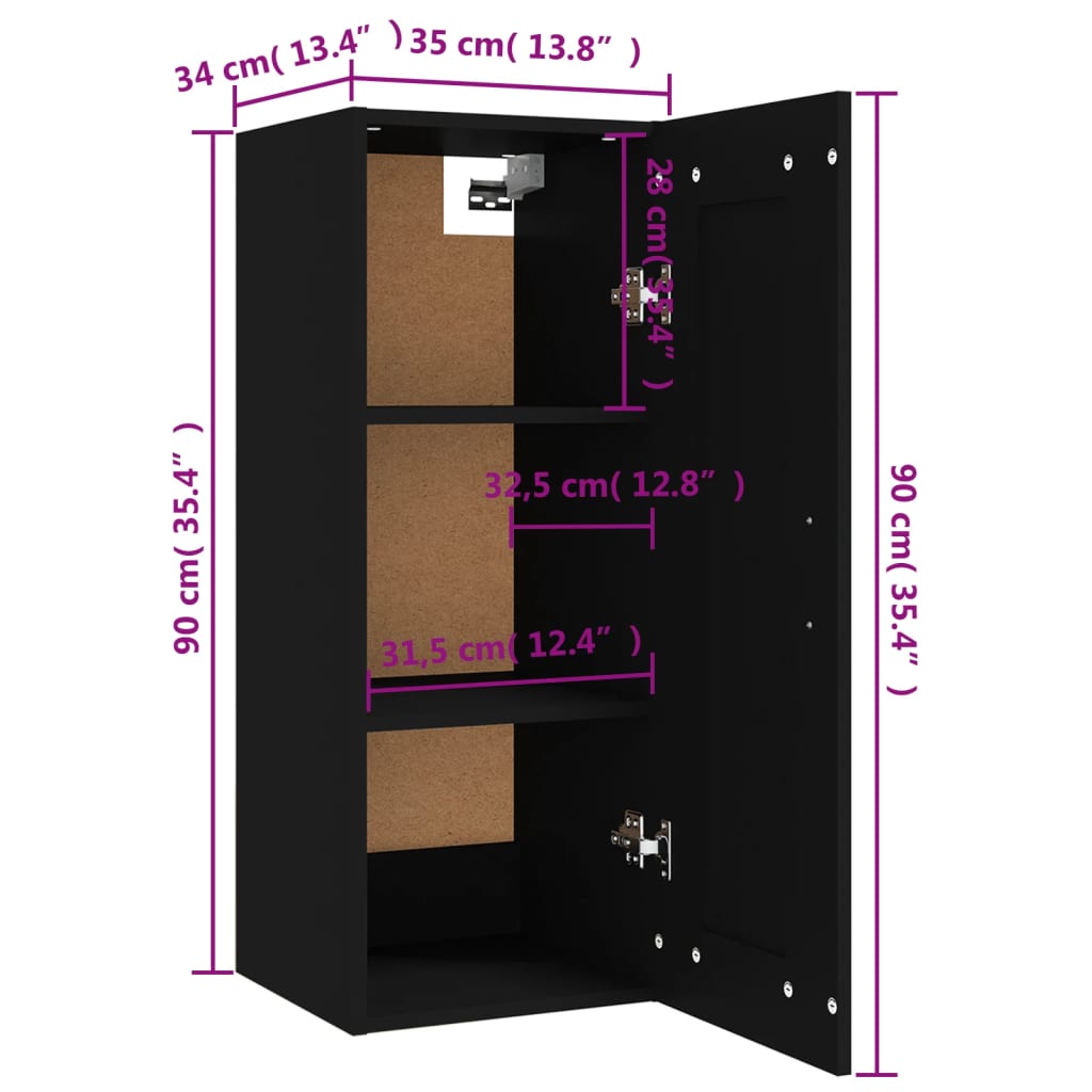 Mobile Pensile Nero 35x34x90 cm in Legno Multistrato 812475