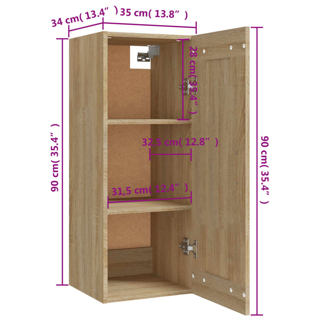 Mobile Pensile Rovere Sonoma 35x34x90 cm in Legno Multistrato cod mxl 53668