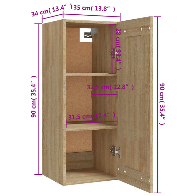 Mobile Pensile Rovere Sonoma 35x34x90 cm in Legno Multistrato cod mxl 53668