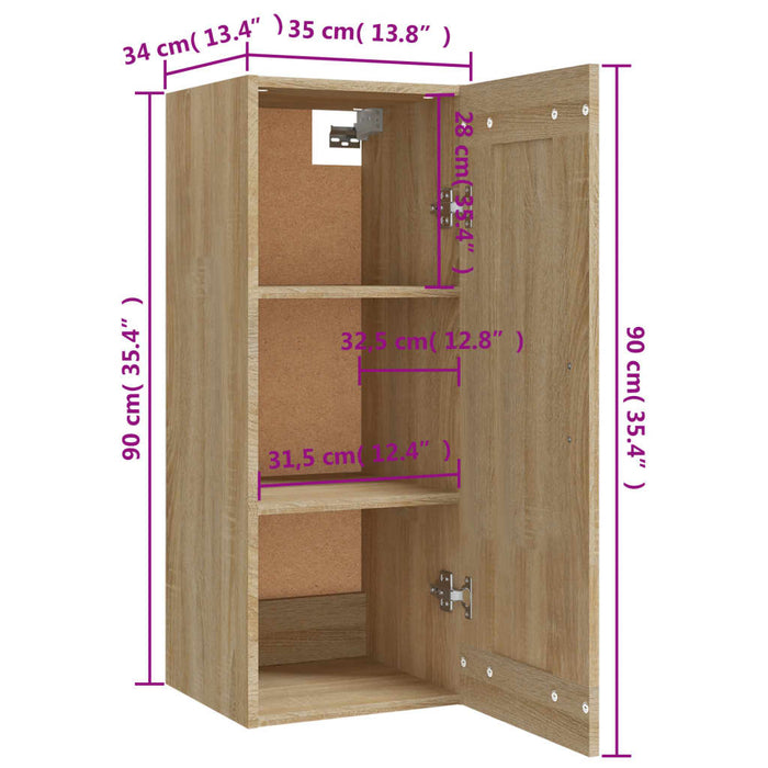 Mobile Pensile Rovere Sonoma 35x34x90 cm in Legno Multistrato 812477