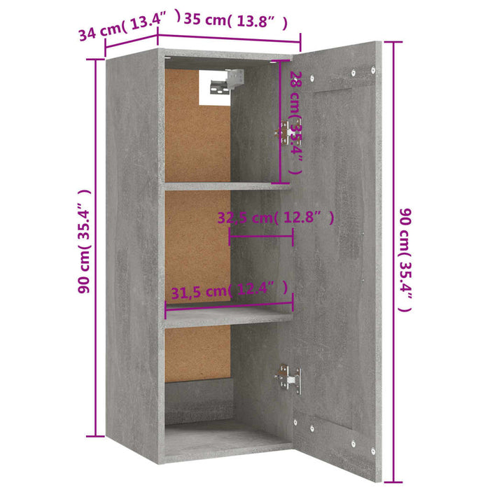 Mobile Pensile Grigio Cemento 35x34x90 cm in Legno Multistrato cod mxl 47021