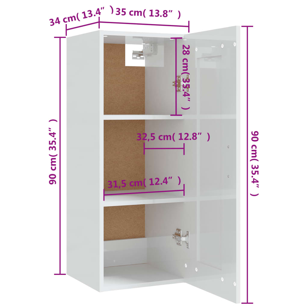 Mobile Pensile Bianco Lucido 35x34x90 cm in Legno Multistrato cod mxl 49370