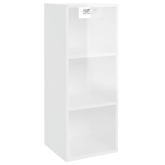 Mobile a Parete Bianco Lucido 34,5x32,5x90 cm Legno Multistrato