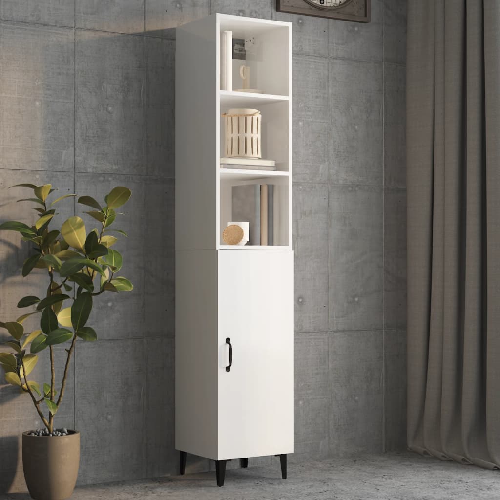 Mobile a Parete Bianco Lucido 34,5x32,5x90 cm Legno Multistrato 812489