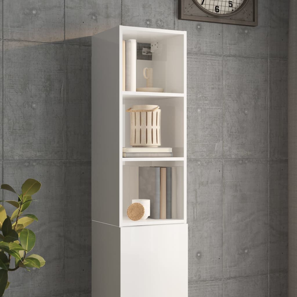 Mobile a Parete Bianco Lucido 34,5x32,5x90 cm Legno Multistrato 812489