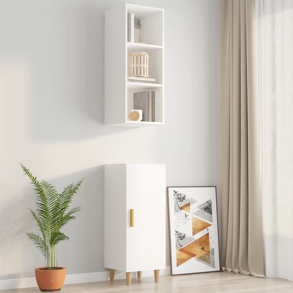 Mobile a Parete Bianco Lucido 34,5x32,5x90 cm Legno Multistrato