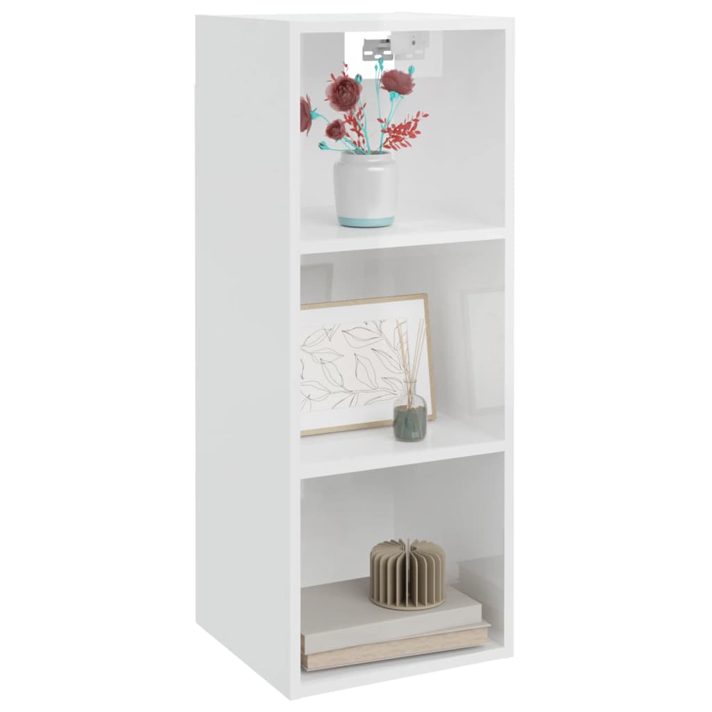 Mobile a Parete Bianco Lucido 34,5x32,5x90 cm Legno Multistrato 812489