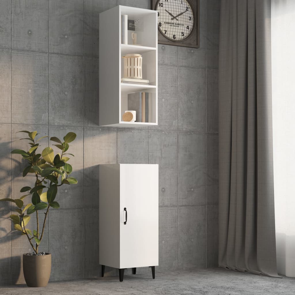 Mobile a Parete Bianco Lucido 34,5x32,5x90 cm Legno Multistrato 812489