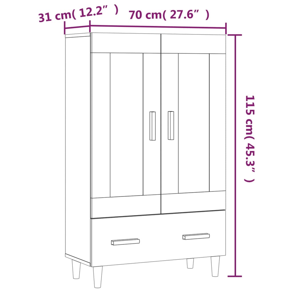 Credenza Bianca 70x31x115 cm in Legno Ingegnerizzato cod mxl 18022