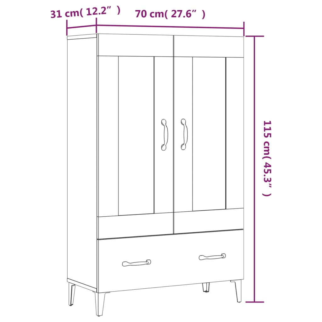 Credenza Bianca 70x31x115 cm in Legno Ingegnerizzato cod mxl 23496