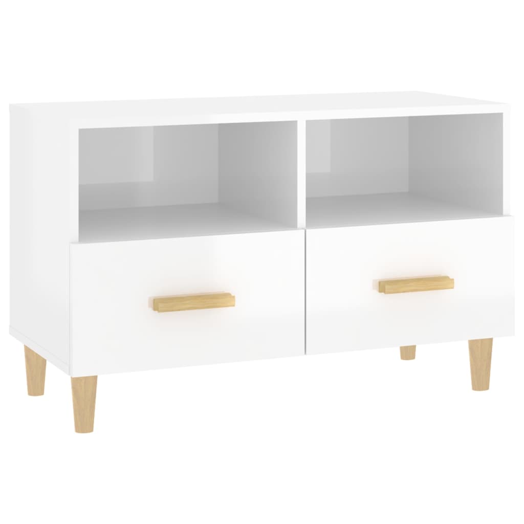 Mobile Porta TV Bianco Lucido 80x36x50 cm in Legno Multistrato 812588