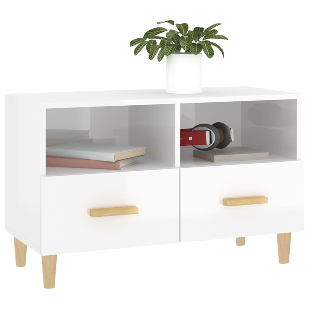 Mobile Porta TV Bianco Lucido 80x36x50 cm in Legno Multistrato 812588