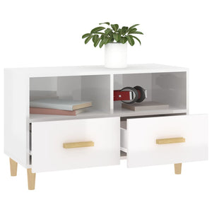 Mobile Porta TV Bianco Lucido 80x36x50 cm in Legno Multistrato 812588