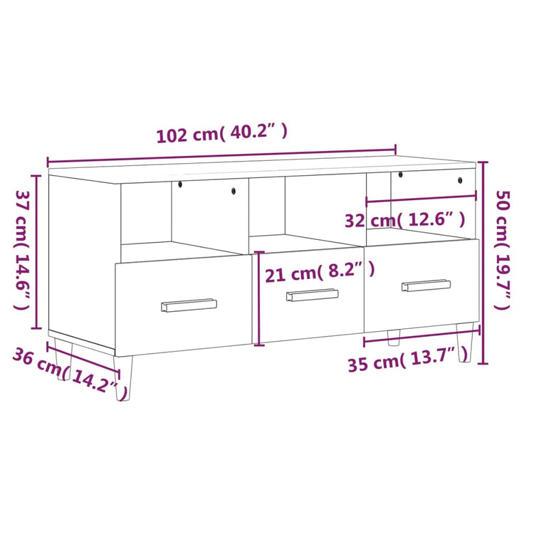 Mobile Porta TV Bianco 102x36x50 cm in Legno Multistrato