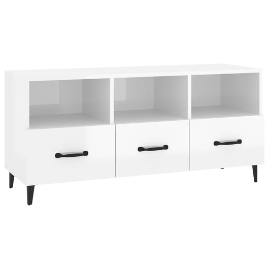 Mobile Porta TV Bianco Lucido 102x35x50 cm in Legno Multistrato cod mxl 14834