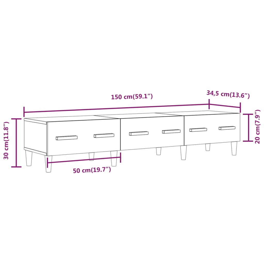 Mobile Porta TV Bianco Lucido 150x34,5x30 cm Legno Multistrato cod mxl 27805