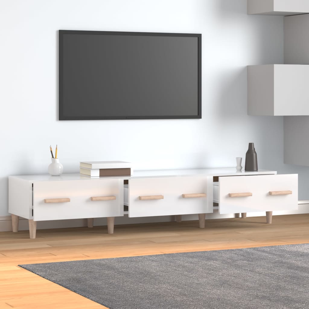 Mobile Porta TV Bianco Lucido 150x34,5x30 cm Legno Multistrato cod mxl 27805