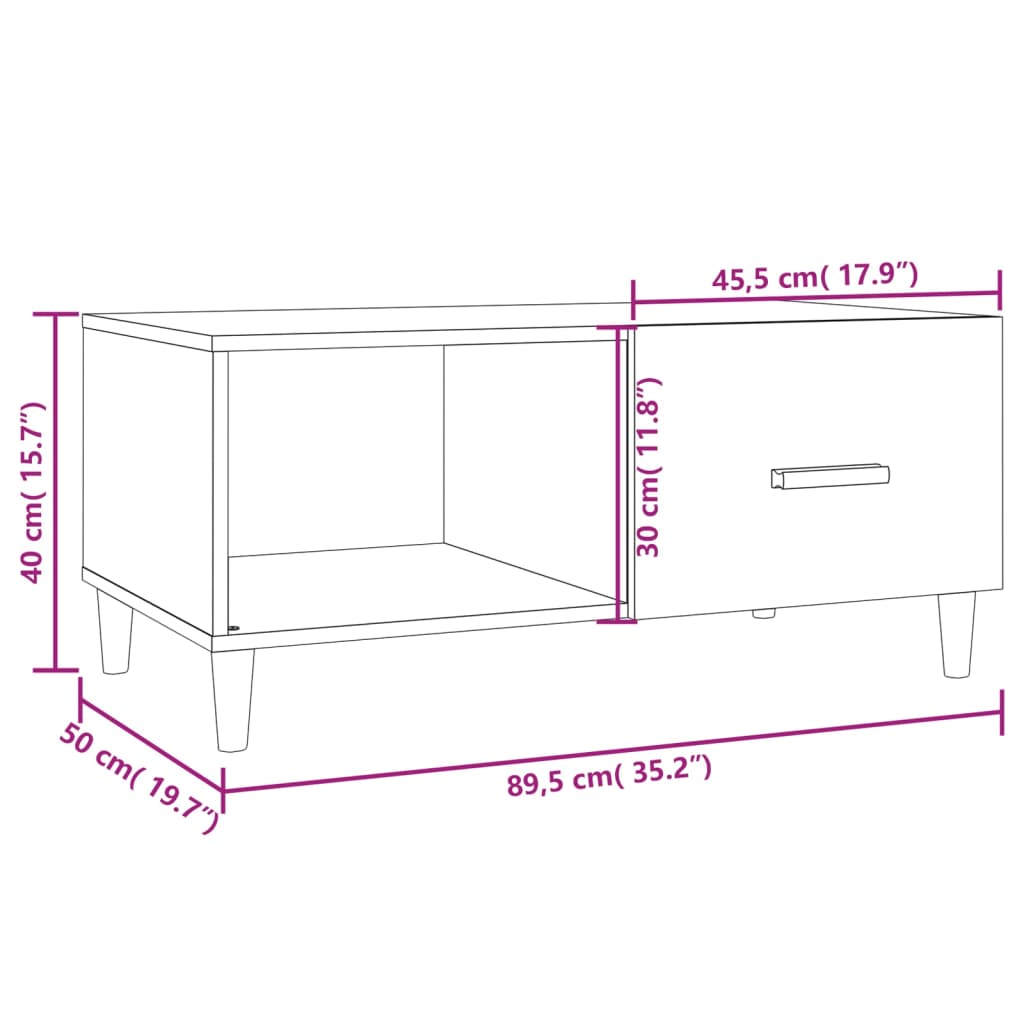 Tavolino Salotto Bianco Lucido 89,5x50x40 cm Legno Multistrato cod mxl 16506