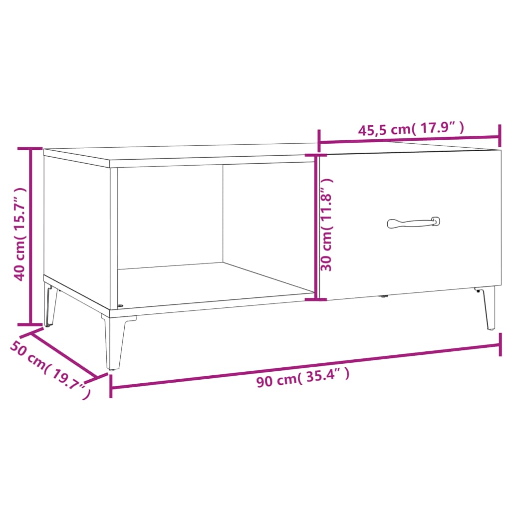  Tavolino da Salotto Bianco Lucido 90x50x40 cm Legno Multistrato