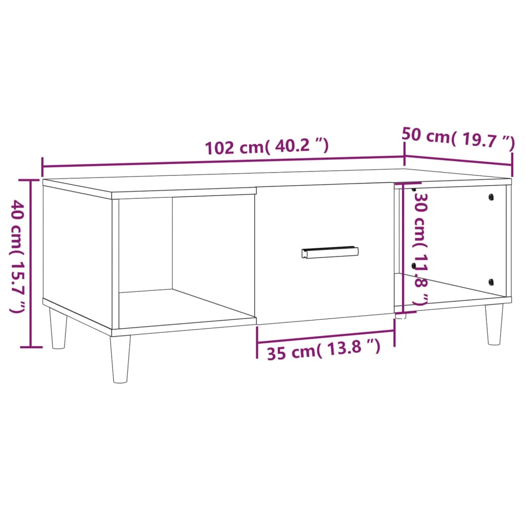 Tavolino da Salotto Nero 102x50x40 cm in Legno Multistrato