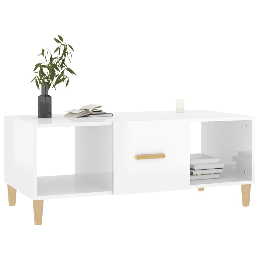 Tavolino da Salotto Bianco Lucido 102x50x40cm Legno Multistrato 812696