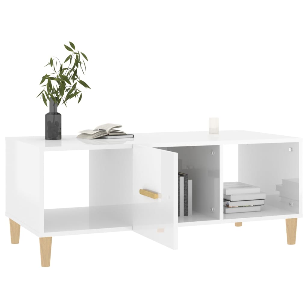 Tavolino da Salotto Bianco Lucido 102x50x40cm Legno Multistrato 812696