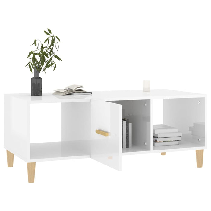 Tavolino da Salotto Bianco Lucido 102x50x40cm Legno Multistrato 812696