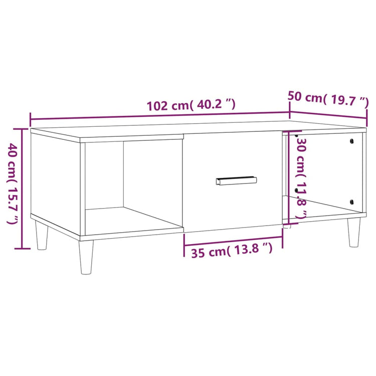 Tavolino da Salotto Bianco Lucido 102x50x40cm Legno Multistrato