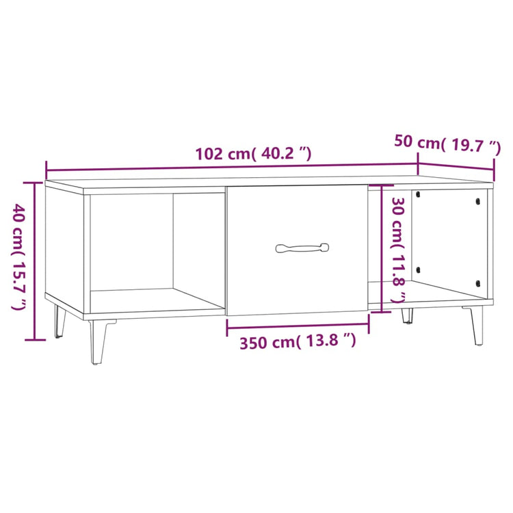 Tavolino da Salotto Bianco 102x50x40 cm in Legno Multistrato