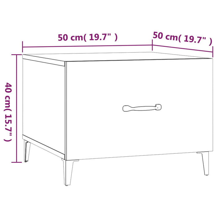 Tavolino da Salotto con Gambe in Metallo Bianco 50x50x40 cm