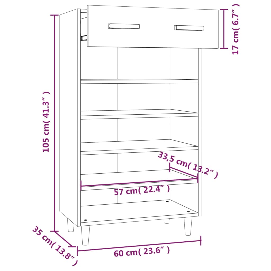 Scarpiera Grigio Cemento 60x35x105 cm in Legno Multistrato