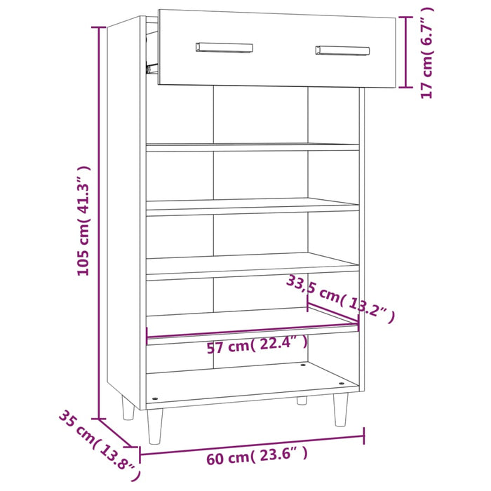 Scarpiera Bianco Lucido 60x35x105 cm in Legno Multistrato