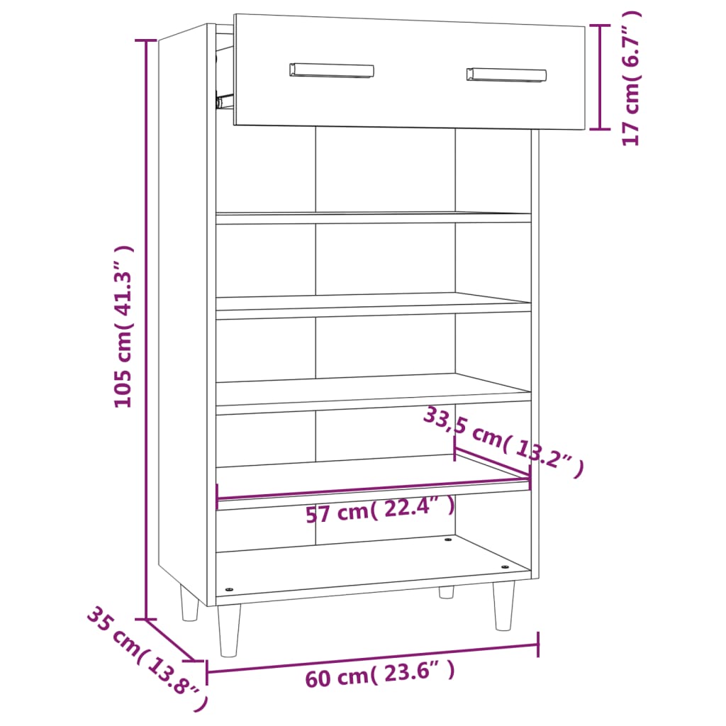 Scarpiera Bianco Lucido 60x35x105 cm in Legno Multistrato 812786