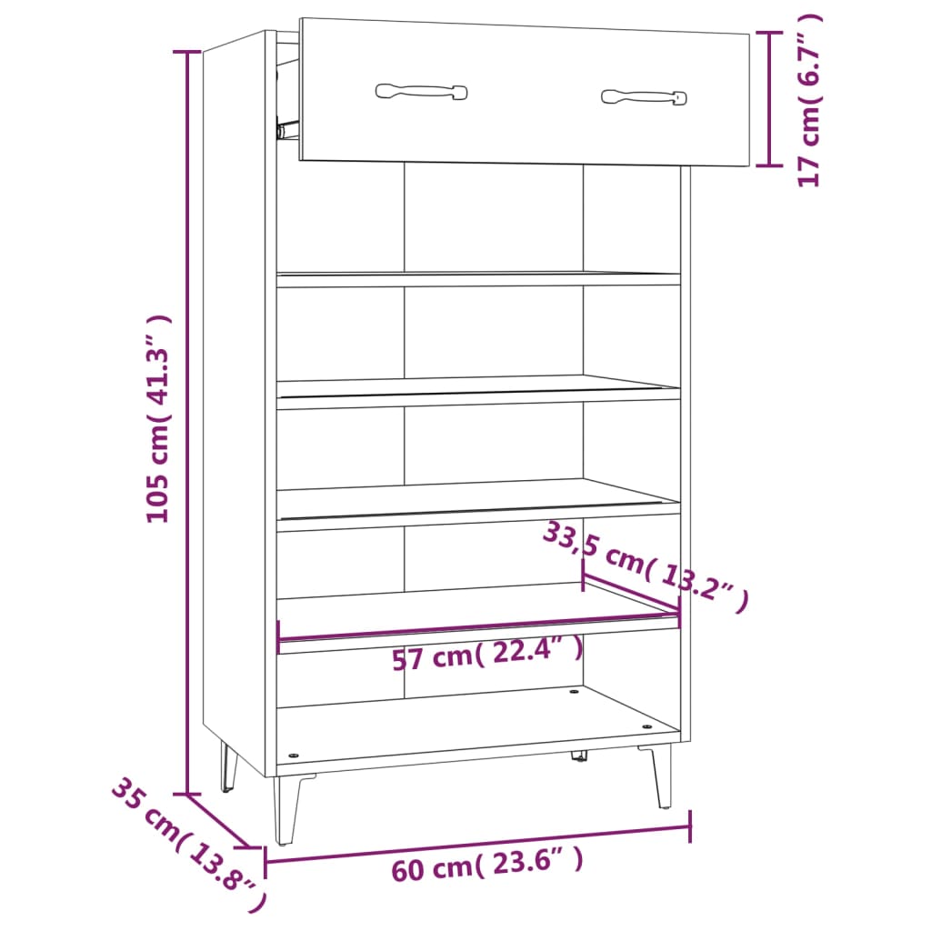 Scarpiera Nera 60x35x105 cm in Legno Multistrato 812790