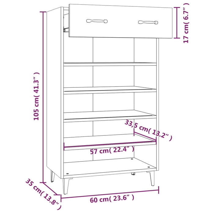 Scarpiera Grigio Cemento 60x35x105 cm in Legno Multistrato cod mxl 49861