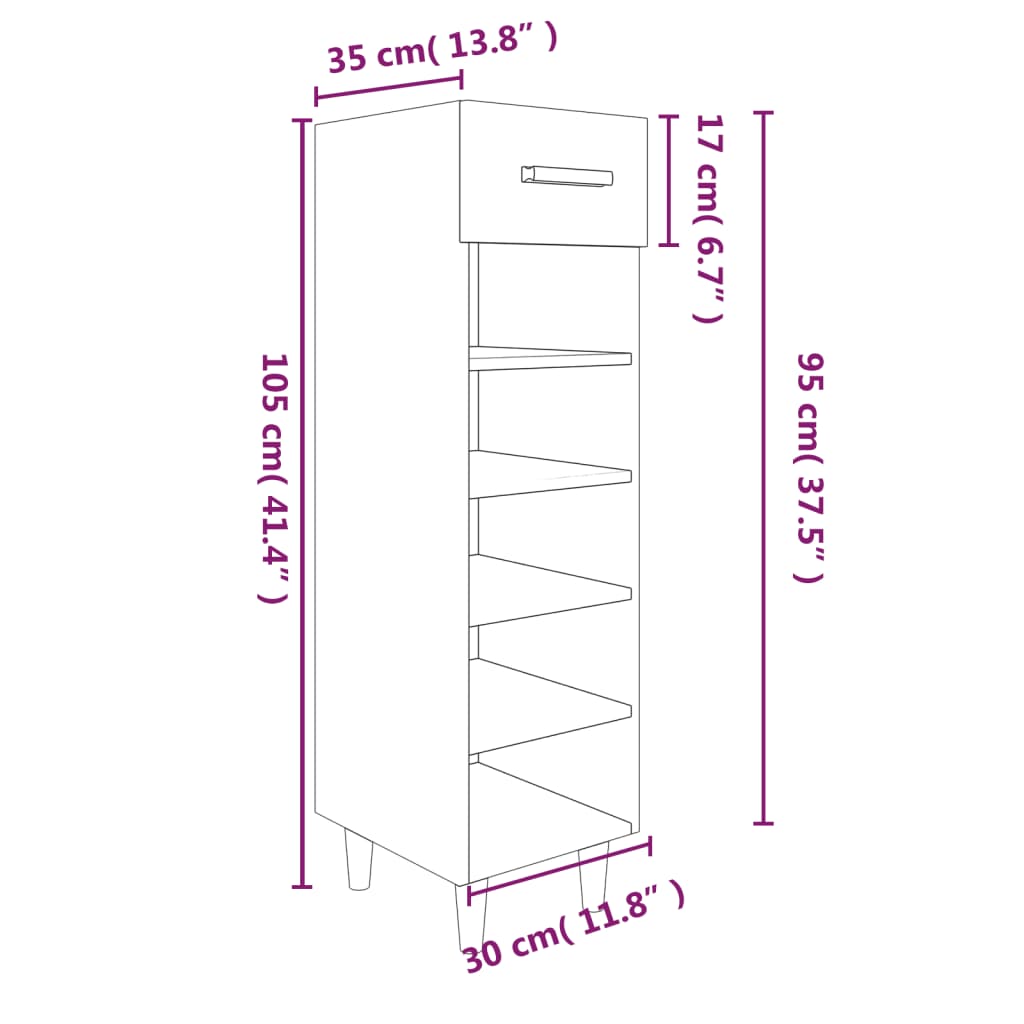 Scarpiera Nera 30x35x105 cm in Legno Multistrato 812799