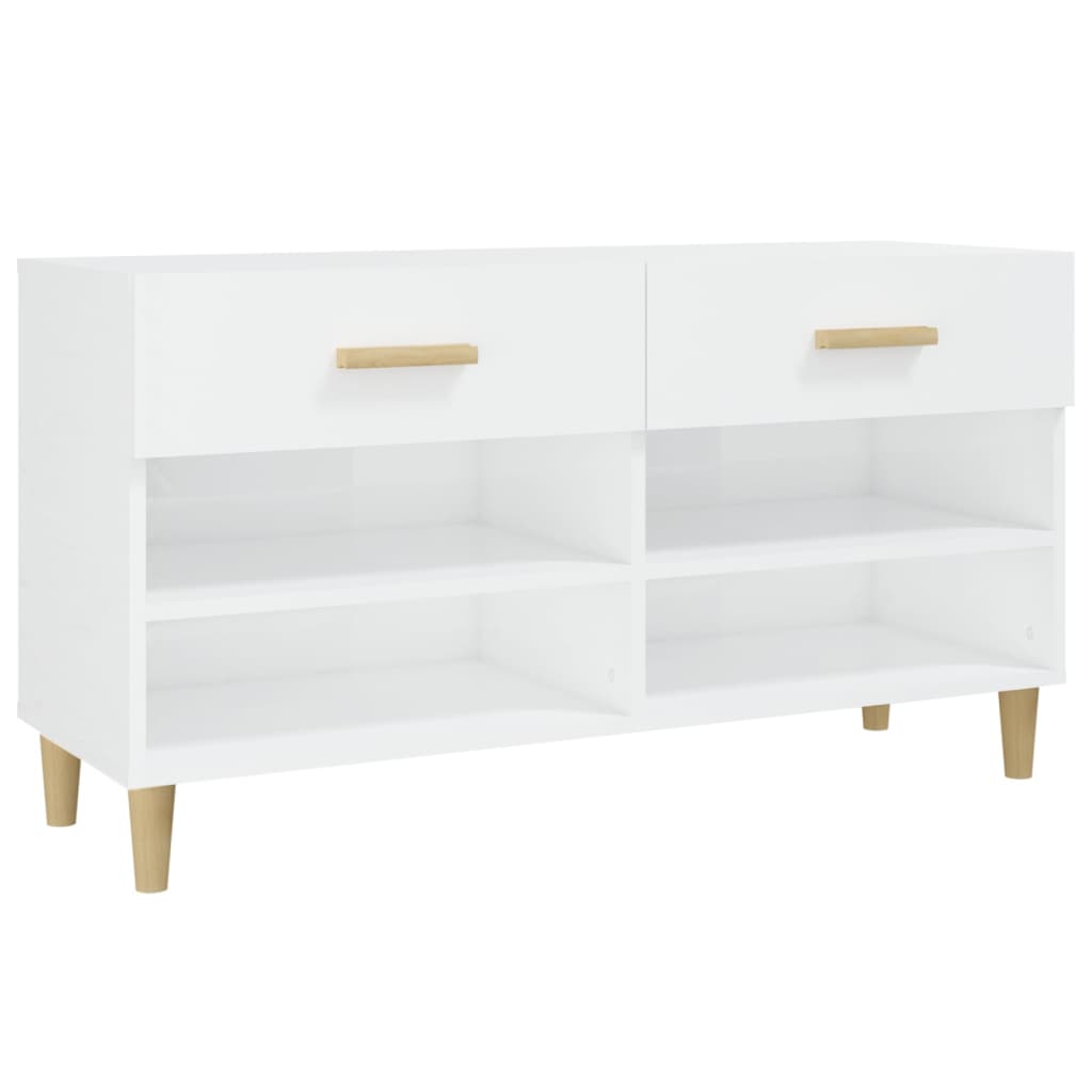 Scarpiera Bianco Lucido 102x35x55 cm in Legno Multistrato