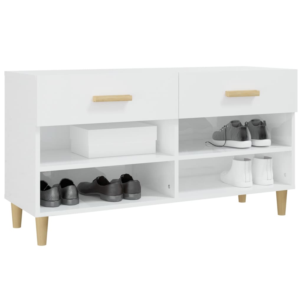 Scarpiera Bianco Lucido 102x35x55 cm in Legno Multistrato 812822