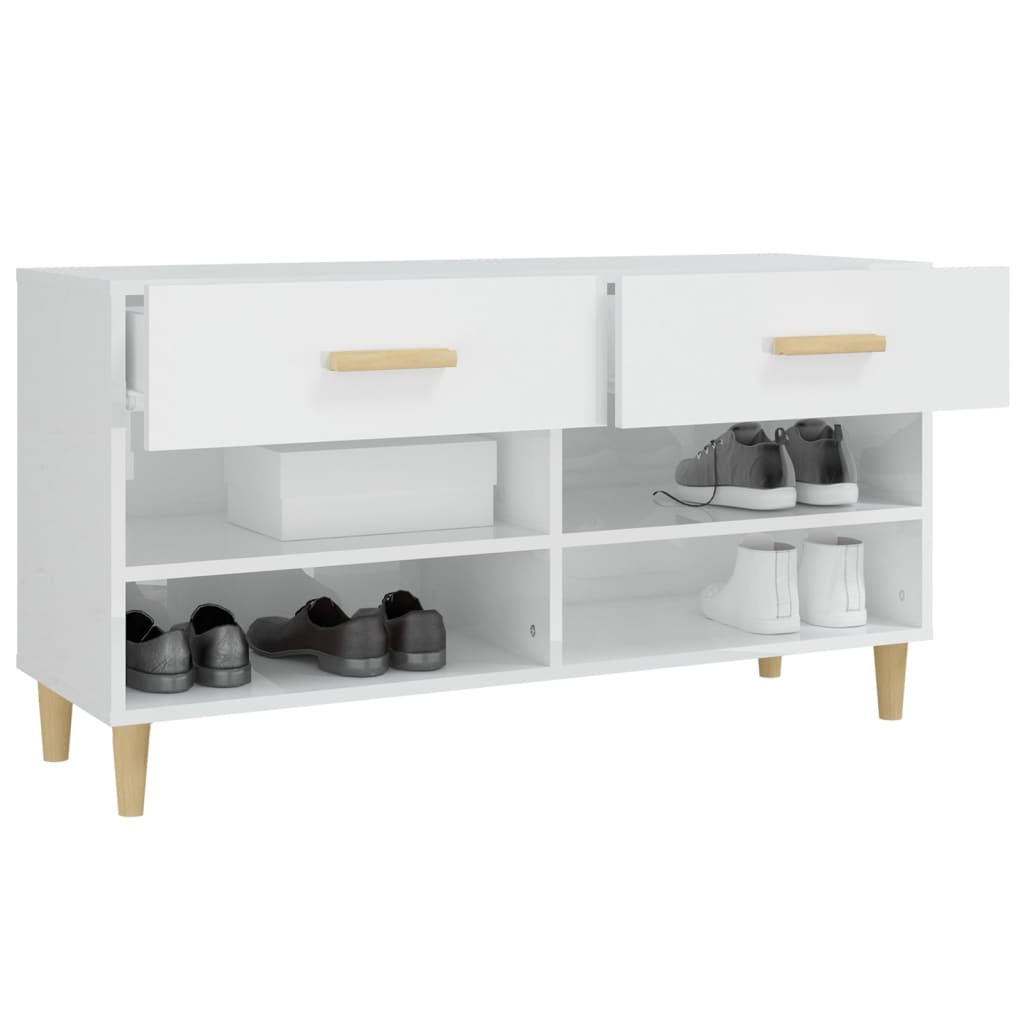 Scarpiera Bianco Lucido 102x35x55 cm in Legno Multistrato 812822