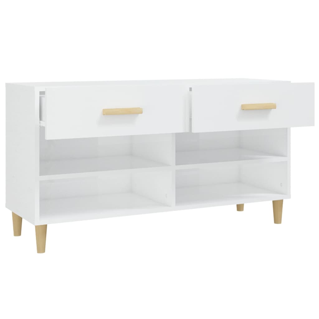 Scarpiera Bianco Lucido 102x35x55 cm in Legno Multistrato 812822