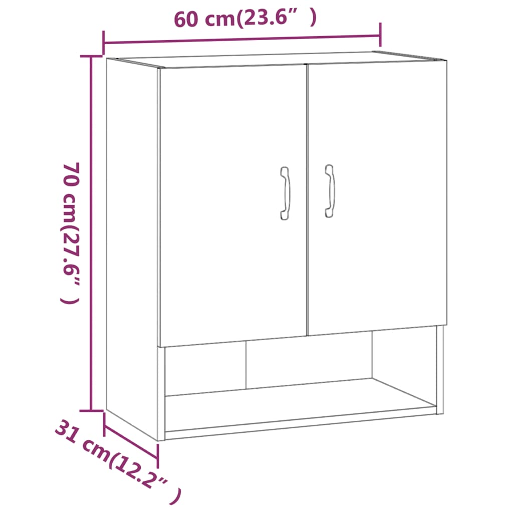 Armadietto a Muro Bianco Lucido 60x31x70 cm Legno Multistrato