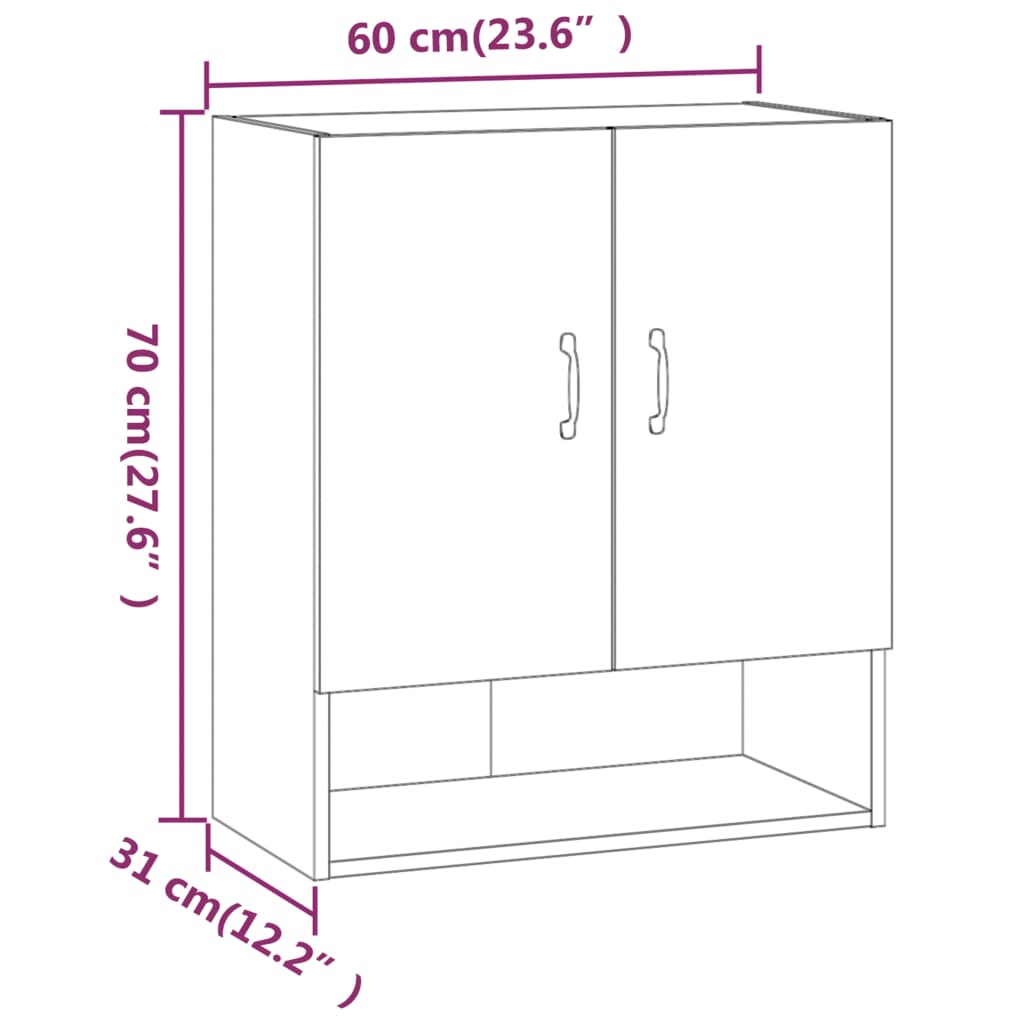 Armadietto a Muro Grigio Cemento 60x31x70 cm Legno Multistrato 812883