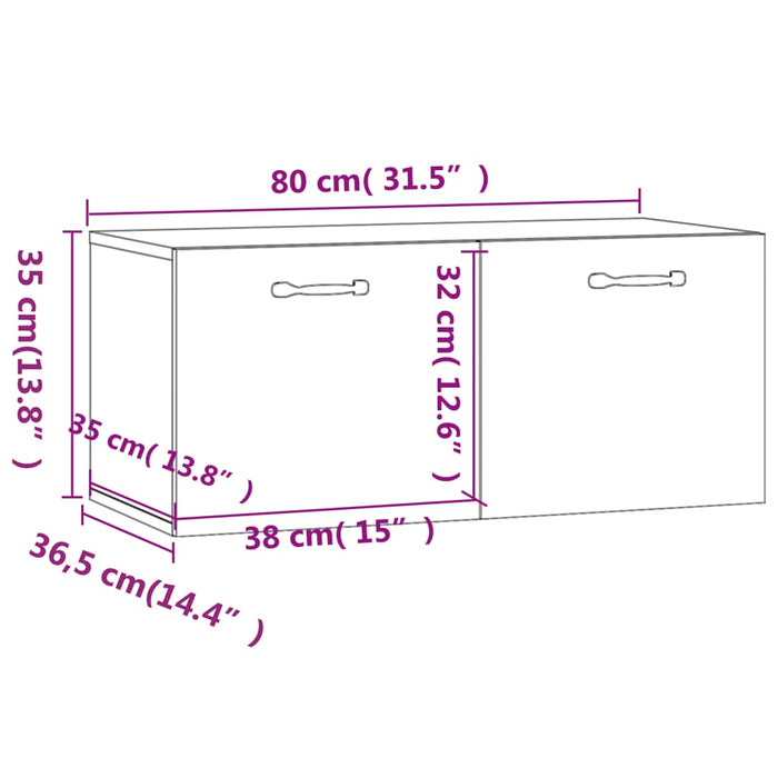 Armadietto a Muro Grigio Cemento 80x35x36,5cm Legno Multistrato cod mxl 43286