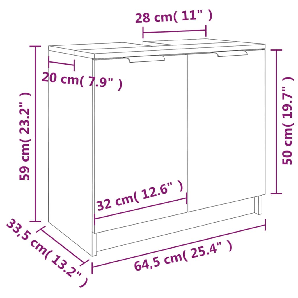 Armadietto Bagno Rovere Fumo 64,5x33,5x59 cm Legno Multistrato 817063