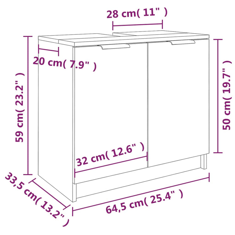 Mobile Bagno Grigio Sonoma 64,5x33,5x59 cm in Legno Multistrato cod mxl 49196