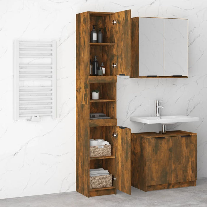 Armadietto Bagno Rovere Fumo 32x34x188,5cm in Legno Multistrato