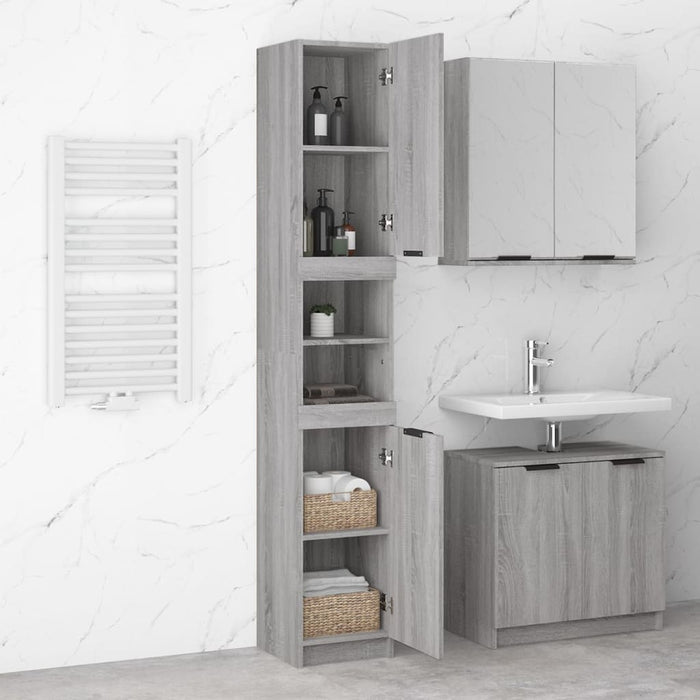 Armadietto Bagno Grigio Sonoma 32x34x188,5 cm Legno Multistrato cod mxl 44216