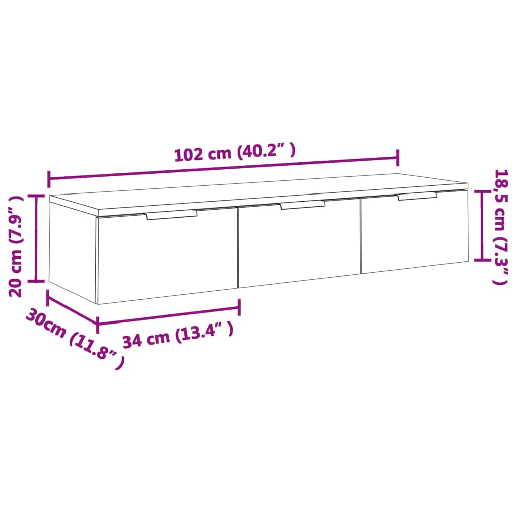 Armadietto a Muro Rovere Fumo 102x30x20 cm in Legno Multistrato 817096