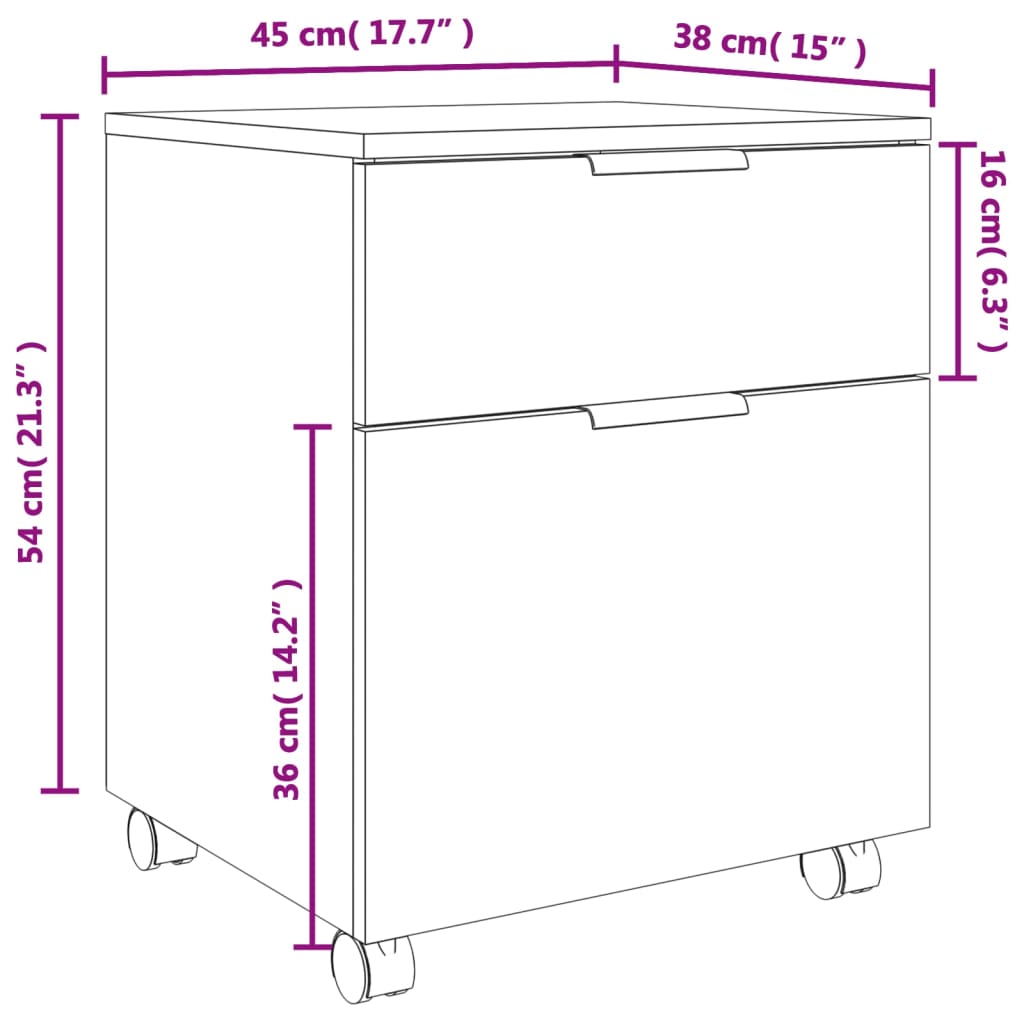 Schedario con Ruote Rovere Fumo 45x38x54 cm Legno Multistrato 817135